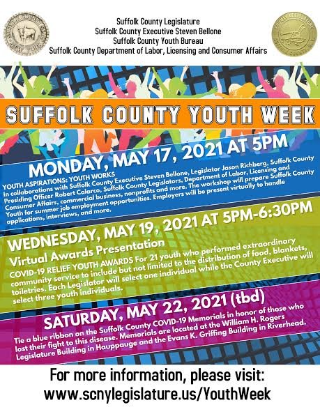 A poster for the upcoming “Youth Week”, created and sponsored by Suffolk County officials.